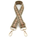 Ethnic bohemian geometric jacquard bag strap with gold metal buckles on white background - No.5 Beige Black Brown