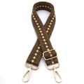 Detail of adjustable woven brown strap with vintage pattern and gold metal buckles - No.16 Dark Khaki
