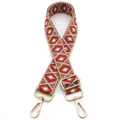 Detail of adjustable geometric diamond pattern bag strap with gold metal lobster clasps - No.12 Brown Red Light Blue