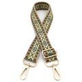 Detail of ethnic jacquard strap with beige geometric patterns and gold metal clasps - Silver Clasp / No.3 Beige Peacock Green