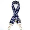 Detail of adjustable blue and black diamond pattern bag strap with gold metal swivel clips - No.13 Black White Royal Blue