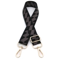 Detail of adjustable wide canvas shoulder strap with black grey geometric diamond pattern - No.2 Black and Dark Gray Pattern