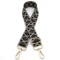 Close-up of geometric diamond weave bag strap with gold metal hooks and adjustable buckle - No.14 Black Beige Gray