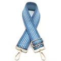 Nahaufnahme des verstellbaren 5cm blauen Schultergurts mit goldenen Metallschnallen - Punktmuster (Silberschnalle) / Seeblau