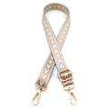 Detail of adjustable khaki arrow pattern bag strap with polished gold hardware - No.8 Khaki