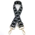 Macro detail of adjustable shoulder strap with blue and green geometric diamond patterns - No.15 Black White Green