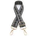 Ethnic bohemian style embroidered jacquard shoulder strap with golden metal buckles - No.1 Black and Gray Pattern