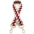 Adjustable beige and deep red diamond jacquard shoulder strap with gold hardware hooks - No.9 Beige and Wine Red Pattern