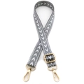 Detail of adjustable gray strap with white arrow pattern and gold metal swivel snap hooks - No.15 Grey