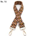 Close-up of diamond pattern woven strap with gold metal swivel snap hooks and buckle - No.16 Brown Pink Dark Gray