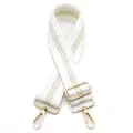 Dettaglio tracolla regolabile in tessuto da 5 cm con pois beige e ganci in metallo dorato - Motivo a Pois (Fibbia in Argento) / Bianco Sporco