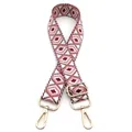 Close-up of adjustable geometric rhombus pattern strap with gold metal lobster clasp - No. 7 Wine Red Pink Off-White