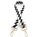 Bandoulière réglable en toile à chevrons noir et blanc pour sacs à épaule et sacs croisés - Fermoir en Argent / Motif No 8 Blanc et Noir