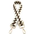 Adjustable geometric diamond woven shoulder strap for bags with gold metal swivel hooks - No.7 Beige and Dark Khaki Pattern