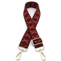 Adjustable woven handbag strap with red and brown geometric diamond patterns and gold hooks - No.20 Wine Red Coffee