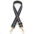 Detail of black and white herringbone woven strap with golden metal swivel hooks - No.11 Black
