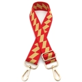 Détail d'une bandoulière réglable à motifs losanges avec des mousquetons dorés rotatifs - Fermoir en Argent / Motif No 4 Rouge et Jaune