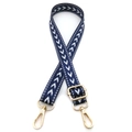 Detail of adjustable geometric arrow strap with polished gold-tone metal lobster clasps - No.10 Blue