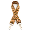 Adjustable woven purse strap with tan geometric rhombus pattern and gold metal hooks - No. 13 Light Brown Dark Grey