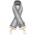 Dettaglio della tracolla regolabile da 5cm a pois con moschettoni girevoli dorati - Tessuto Jacquard a Pois (Fibbia in Argento) / Grigio