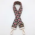 Adjustable woven shoulder strap with retro diamond pattern and gold metal hooks - No. 14 Blue Beige Rose