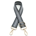 Detail view of adjustable black and white herringbone shoulder strap with gold metal hooks - Dark Gray
