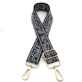 Ethnic paisley pattern bag strap with light gold lobster clasps and adjustable buckle - No. 3 Black Gray