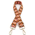 Macro detail of adjustable woven bag strap with colorful diamond pattern and gold hardware - No.25 Orange Pink Coffee
