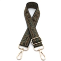 Ethnic paisley adjustable wide shoulder strap for bags with golden metal lobster clasps - No. 2 Black Matcha Green