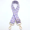 Macro detail of purple and brown diamond pattern woven strap with gold swivel hooks - No. 17 Light Purple Off-White