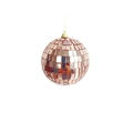 Hanging rose gold disco ball ornament with shiny glass mirror tiles and golden string - 10cm Rose Gold