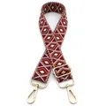 Close-up of adjustable woven strap with red and brown geometric diamond pattern and gold clips - No.27 Wine Red Brown Gray
