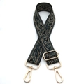 Ethnic wide adjustable bag strap with vintage paisley jacquard and gold metal hooks - No. 1 Black Green