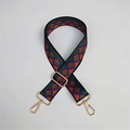 Adjustable colorful woven bag strap with retro geometric patterns and gold lobster clasps - Black Argyle
