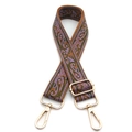 Close-up of ethnic paisley pattern strap with adjustable golden metal lobster clasps - No. 8 Brown Green