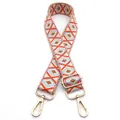 Detail of adjustable woven strap with orange geometric pattern and gold metal hooks - No. 19 Orange Beige Light Blue