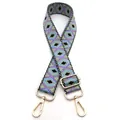 Detail of adjustable geometric diamond pattern bag strap with gold metal buckles - No. 23 Purple Light Blue