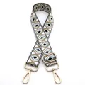 Detail of adjustable geometric diamond weave strap Style 26 with gold metal hooks - No. 26 Beige Matcha Green