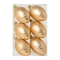 6er-Set matte goldene Football-Weihnachtsanhänger in einer klaren Geschenkbox - Goldenes Rugby mit Mütze