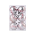 Set of six silver baseball ornaments with red stitching for Christmas tree decoration - Baseball with Hat