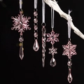 Set de copos de nieve y carámbanos de acrílico rosa con cristales tallados y cintas - Copo de Nieve Pequeño 11x4cm / Rosa