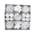 35pcs white and gold Christmas ornament set with stars and snowballs in gift box - White