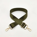 Macro shot of army green nylon bag strap with high-gloss gold lobster clasps and buckles - Army Green