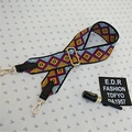 Detail of adjustable woven strap with colorful diamond pattern and golden metal hooks - Style 2 Black