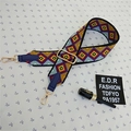Detail of adjustable bohemian wide shoulder strap with ethnic geometric patterns - Style 2 Blue