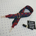 Adjustable wide bag strap with ethnic geometric patterns and gold lobster clasps - Style 3 Wine Red
