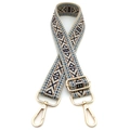Adjustable jacquard bag strap with blue and black geometric embroidery and gold hardware - No.4 Beige Light Blue Blue
