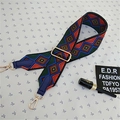 Detail showing colorful geometric weave pattern on adjustable canvas bag shoulder strap - Style 3 Blue