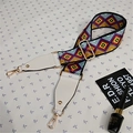 Adjustable colorful wide purse strap with geometric pattern and golden metal hooks - Style 2 White