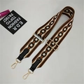 Close-up of ethnic geometric pattern wide bag strap with golden metal buckles - Style 3 Brown Ribbon